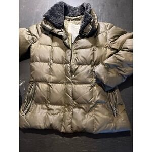 Eddie Bauer EB700 Premium Goose Down Puffer Jacket Fur‎ Collar Olive XS